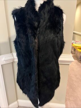 White House Black Market Black Faux Fur Vest NWOT